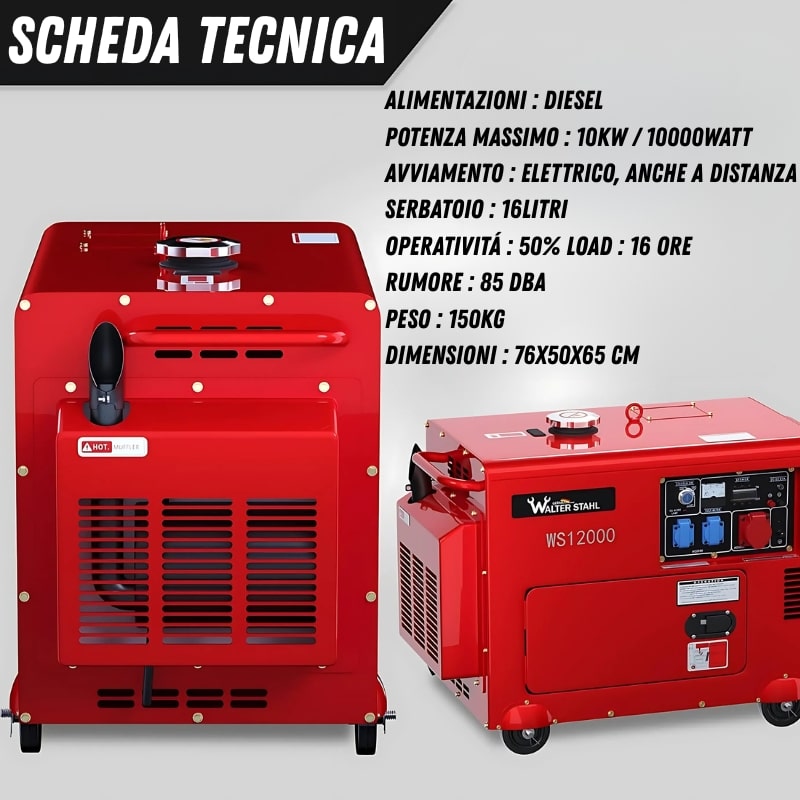 Generatore di Corrente Diesel H-10.000W 9000w 9Kw Silenzioso